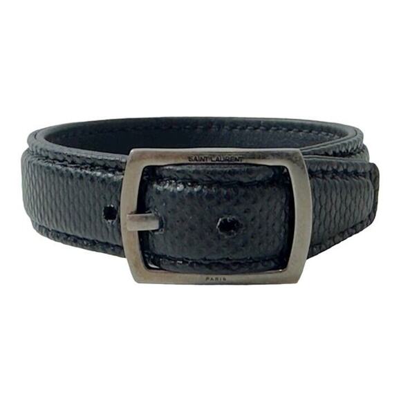 Saint Laurent Snake Embossed Black Leather Bracelet - Picture 1 of 5